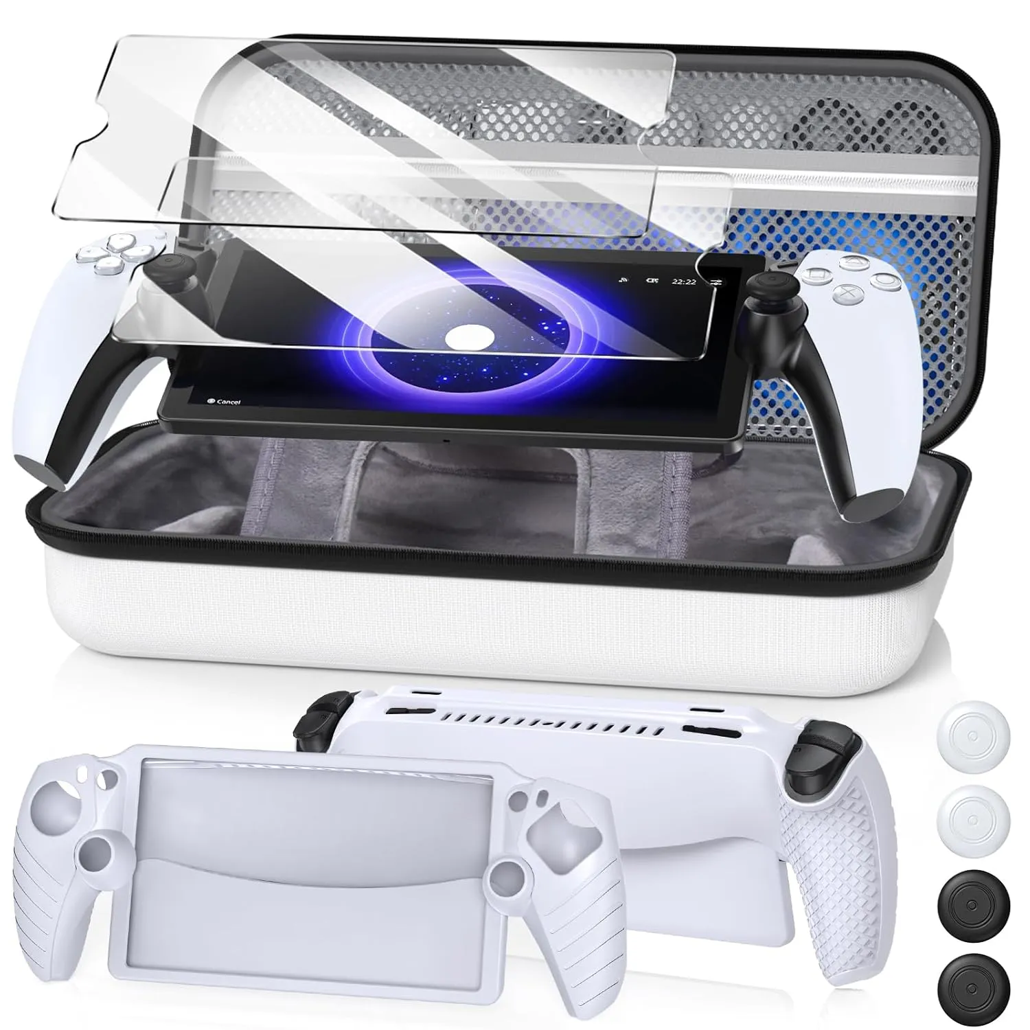 10 in 1 Accessories Set Compatible with PlayStation Portal, EVA Carrying Case for PS5 Portal, Soft Silicone Protective Cover, 2Pack HD Screen Protectors, 4 Thumb Grip, 2 Cleaning Kit, PS Portal Accessory