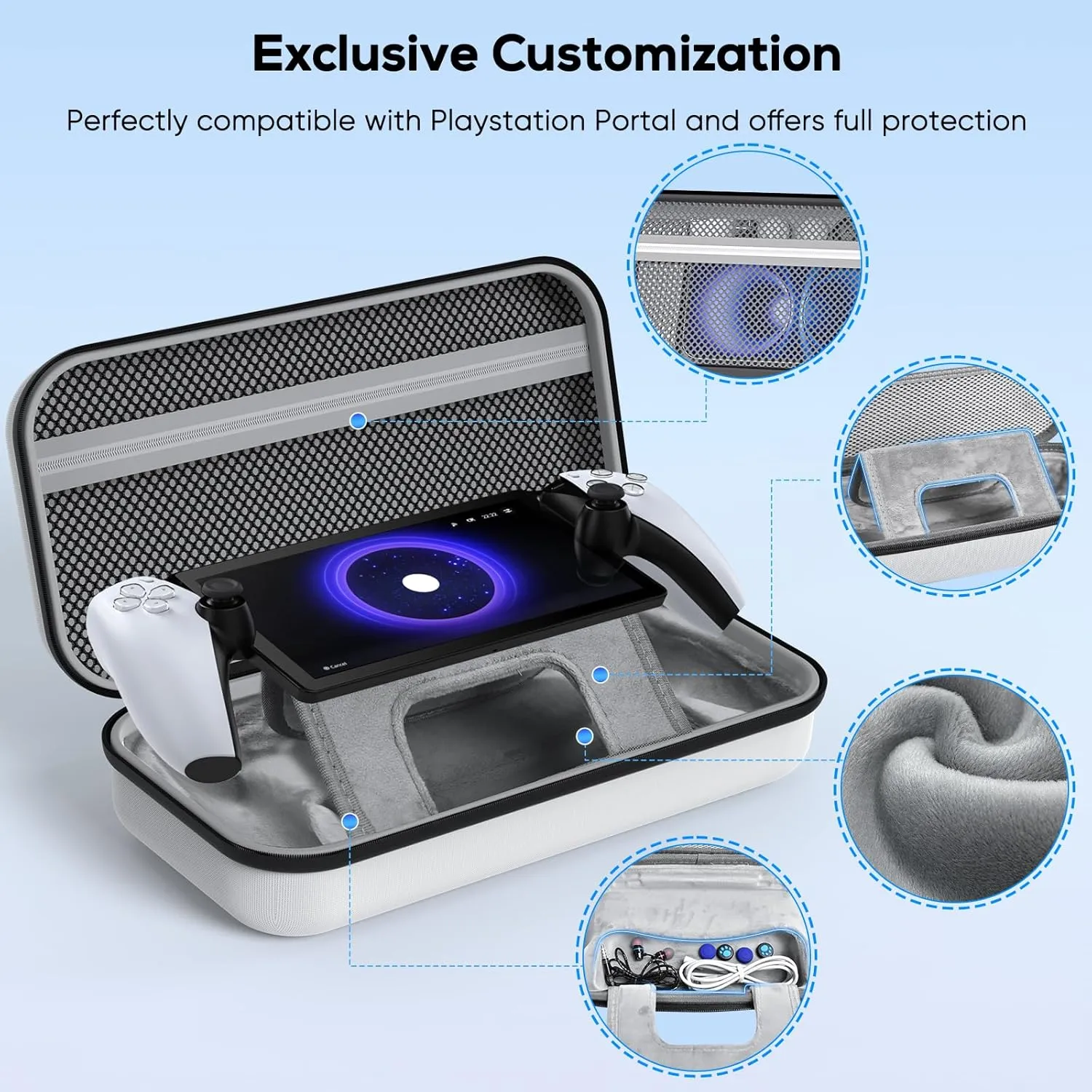 10 in 1 Accessories Set Compatible with PlayStation Portal, EVA Carrying Case for PS5 Portal, Soft Silicone Protective Cover, 2Pack HD Screen Protectors, 4 Thumb Grip, 2 Cleaning Kit, PS Portal Accessory