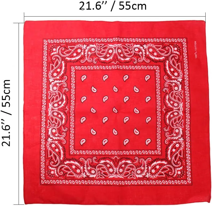3 Pack 100% Cotton Paisley Pattern Bandanas Face Mask Square Scarf Headwear