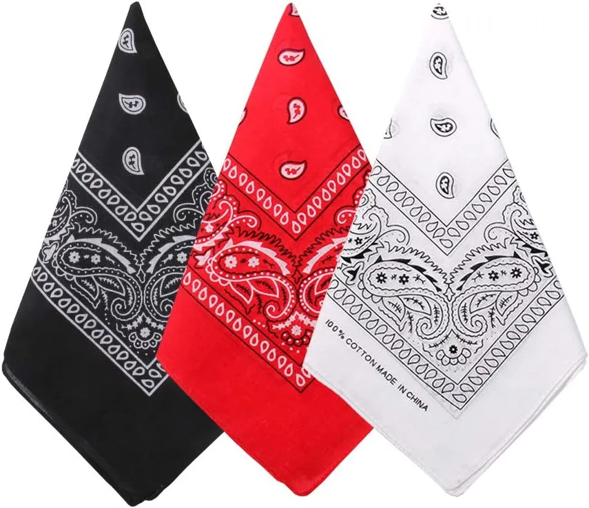 3 Pack 100% Cotton Paisley Pattern Bandanas Face Mask Square Scarf Headwear
