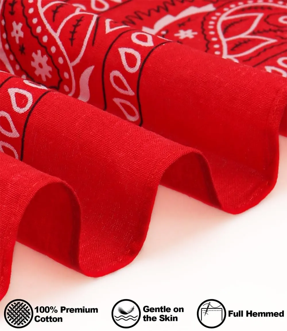 3 Pack 100% Cotton Paisley Pattern Bandanas Face Mask Square Scarf Headwear