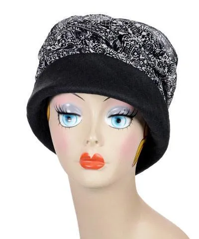 Ana Cloche Hat Style - Linen in Black with Black & White Paisley