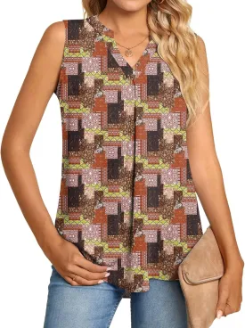 Anyhold Women's Chiffon Tank Tops Sleeveless V Neck Blouse Dressy Casual Tops Office Work Shirts