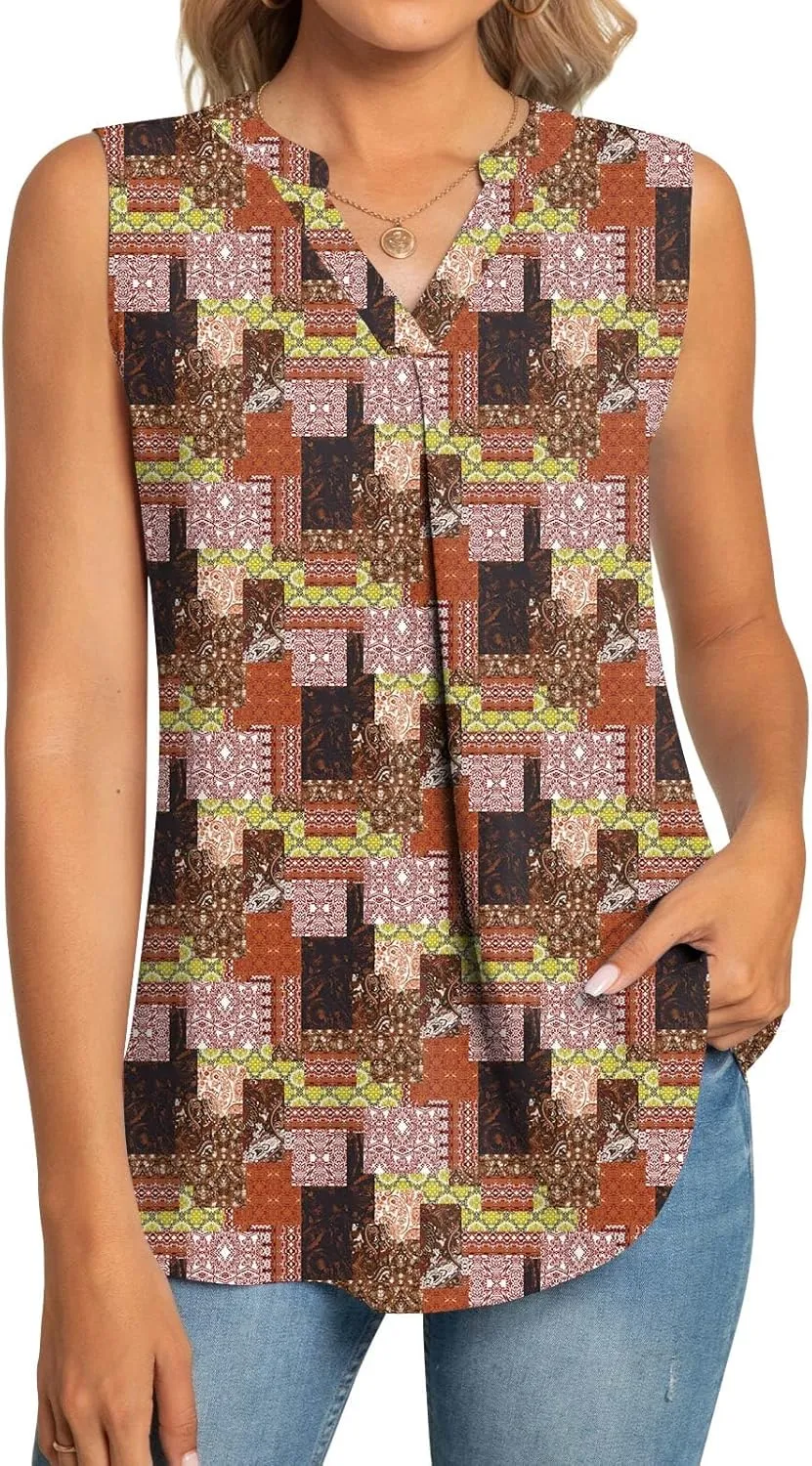 Anyhold Women's Chiffon Tank Tops Sleeveless V Neck Blouse Dressy Casual Tops Office Work Shirts
