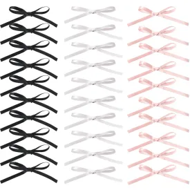 Bow Hair Clips, Long Tail Ribbon Hair Clips for Women, Black White Pink Satin Hair Bow Tassel Barrettes, Bowknot Accessories for Girls Teens Kids (30PCS)