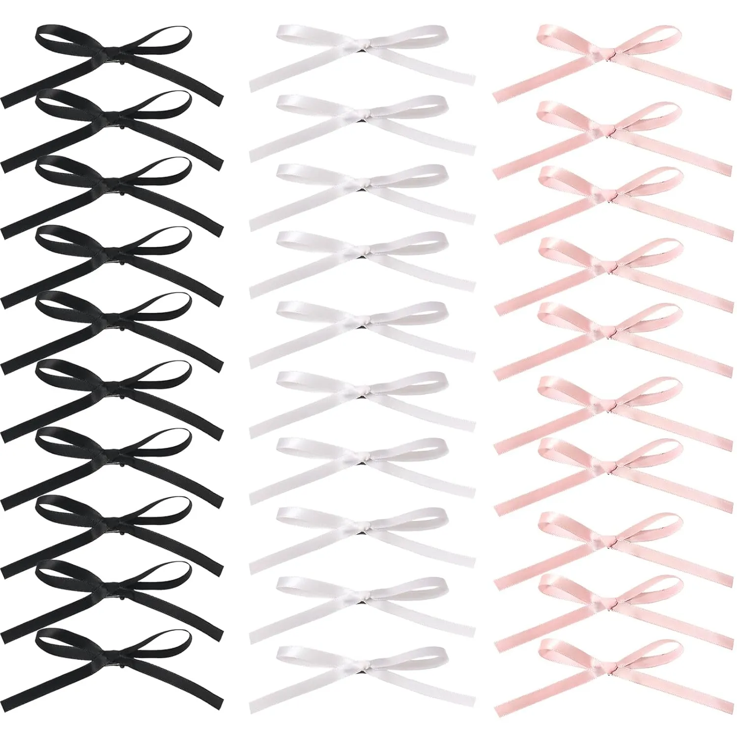 Bow Hair Clips, Long Tail Ribbon Hair Clips for Women, Black White Pink Satin Hair Bow Tassel Barrettes, Bowknot Accessories for Girls Teens Kids (30PCS)