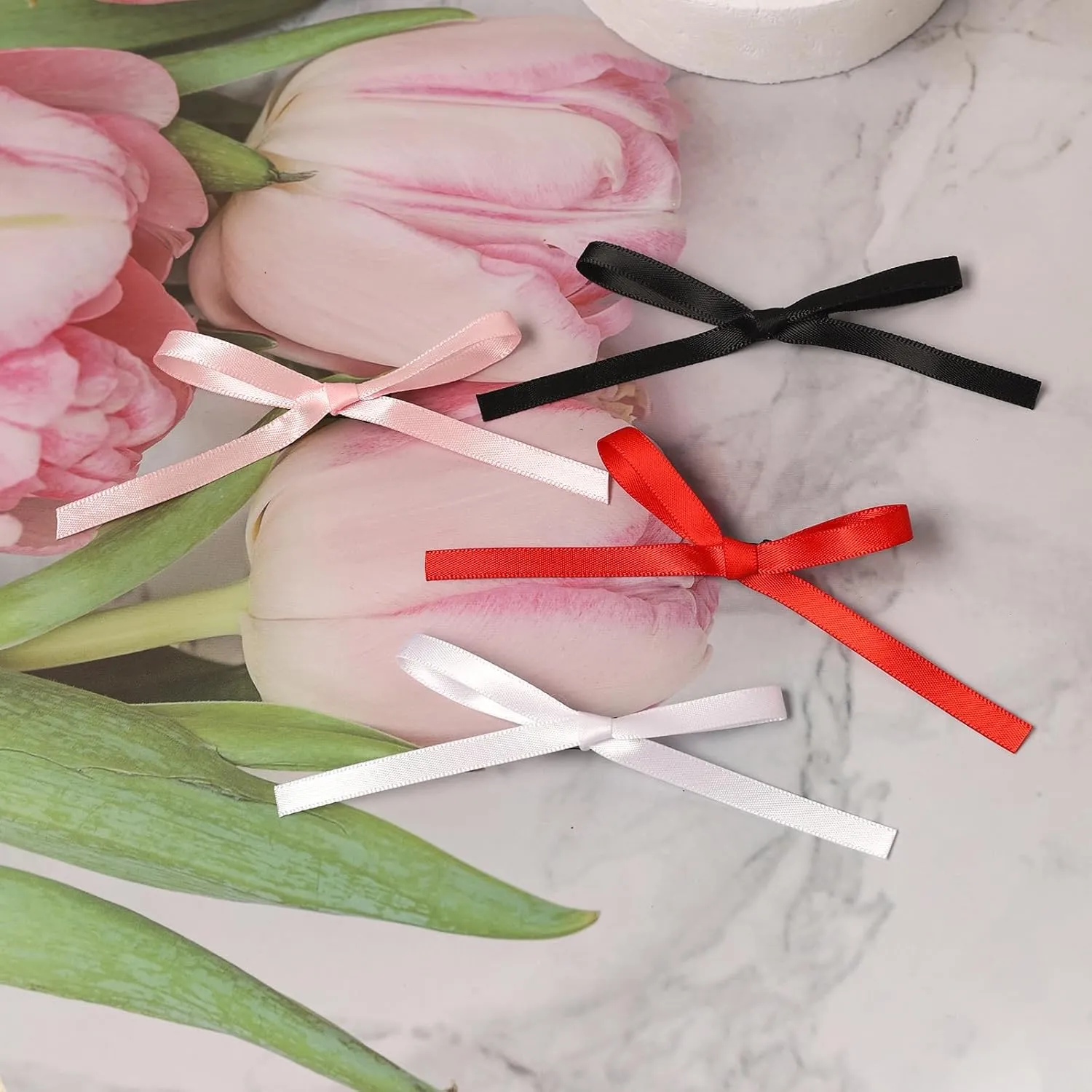Bow Hair Clips, Long Tail Ribbon Hair Clips for Women, Black White Pink Satin Hair Bow Tassel Barrettes, Bowknot Accessories for Girls Teens Kids (30PCS)