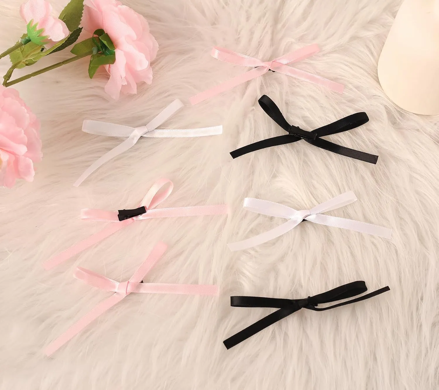 Bow Hair Clips, Long Tail Ribbon Hair Clips for Women, Black White Pink Satin Hair Bow Tassel Barrettes, Bowknot Accessories for Girls Teens Kids (30PCS)