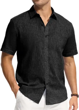 Button Down Linen Shirts for Men Short Sleeve Button Up Summer Shirt Casual Beach Regular Fit Lightweight Breathable