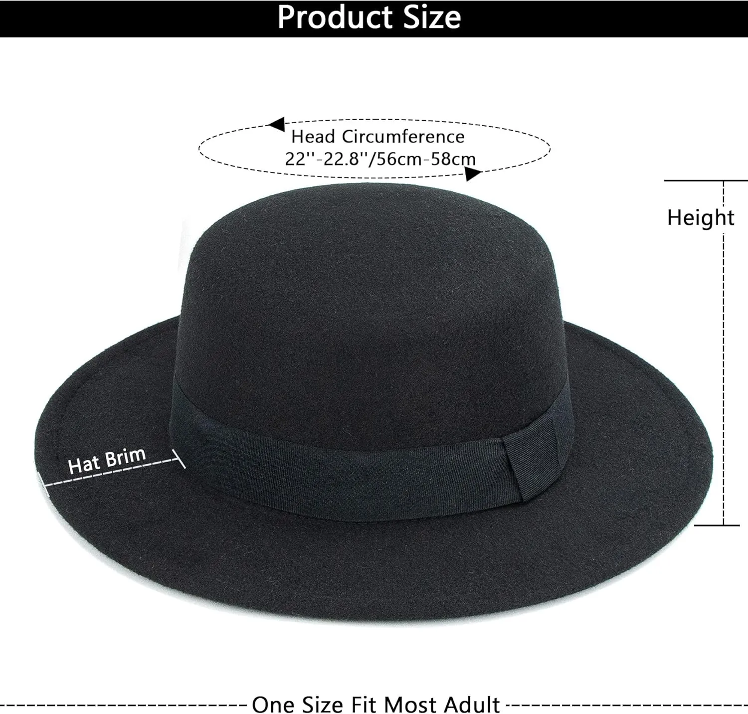 Classic Fedora Flat Top Hat Pork Pie Hat Felt Boater Church Derby Cap for Men/Women