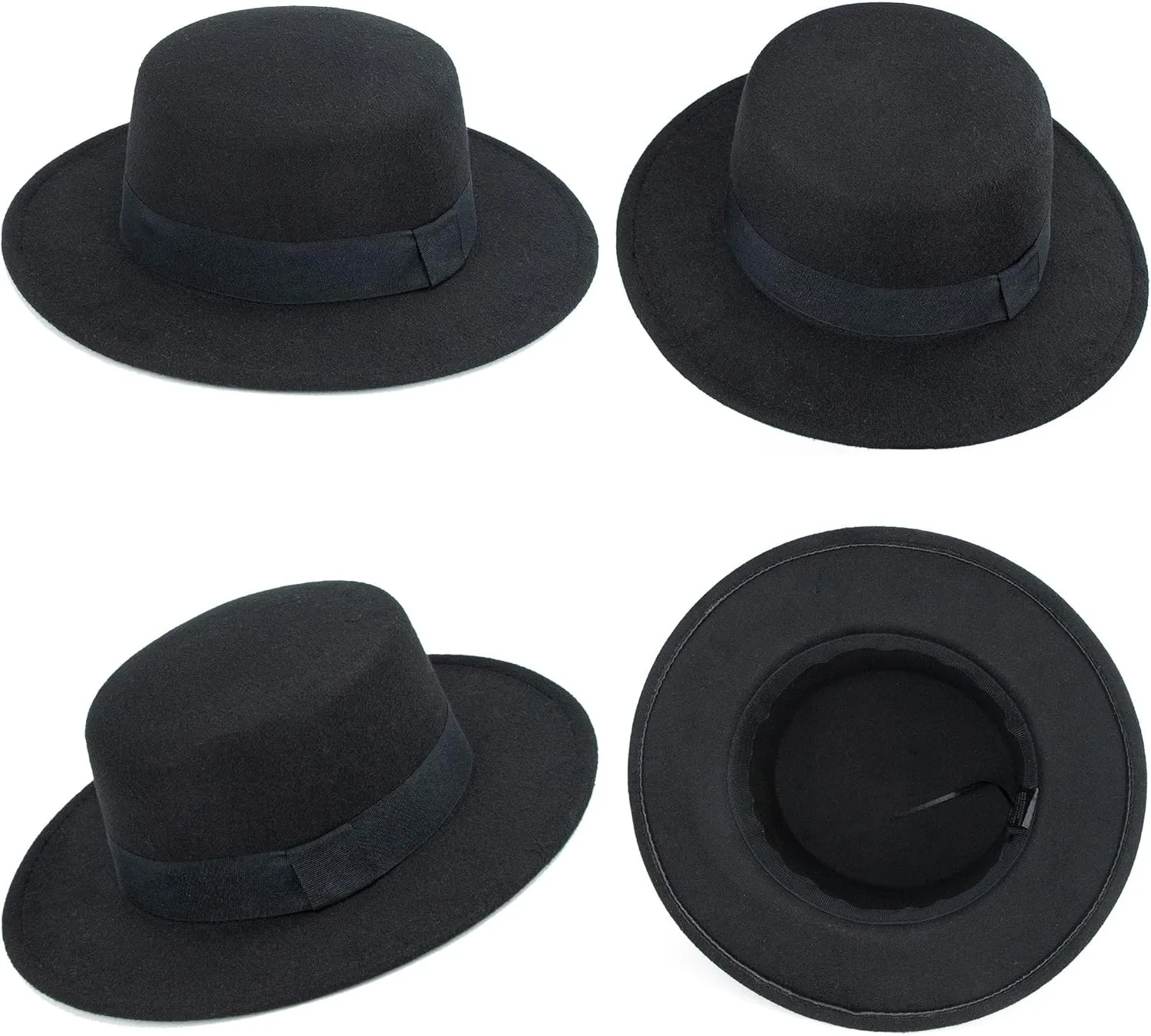 Classic Fedora Flat Top Hat Pork Pie Hat Felt Boater Church Derby Cap for Men/Women