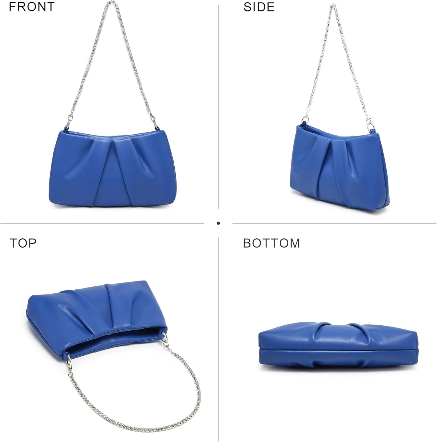 Dasein Elegant Pleated Evening Bag Soft Vegan Leather Clutch Purse Dressy Formal Handbag with 2 Chain Straps for Women