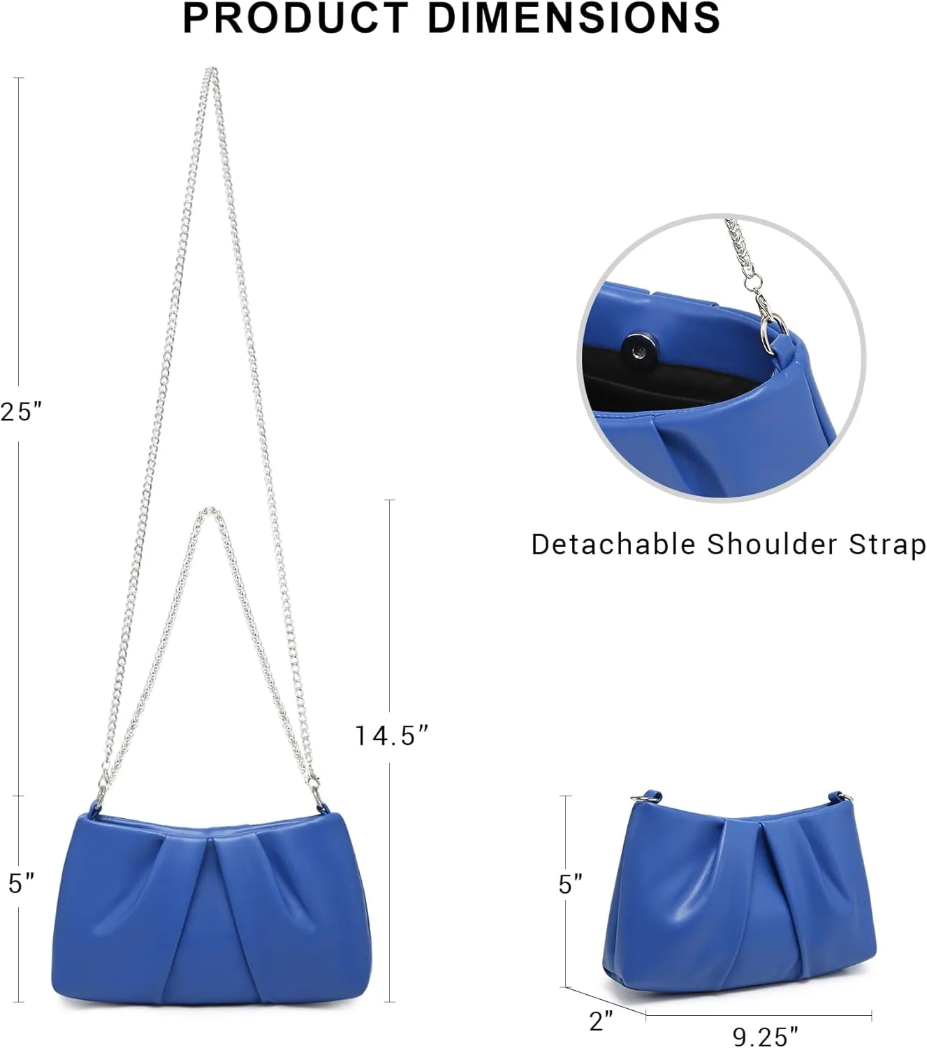 Dasein Elegant Pleated Evening Bag Soft Vegan Leather Clutch Purse Dressy Formal Handbag with 2 Chain Straps for Women