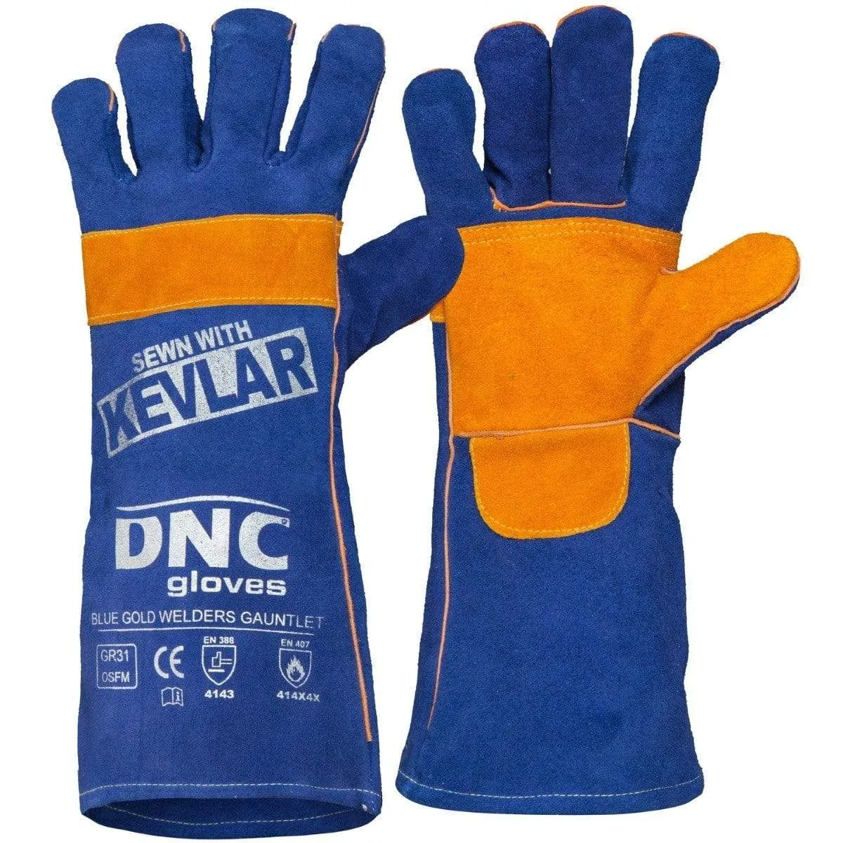 Dnc Workwear Blue  Gold Welders Gauntlet - GR31