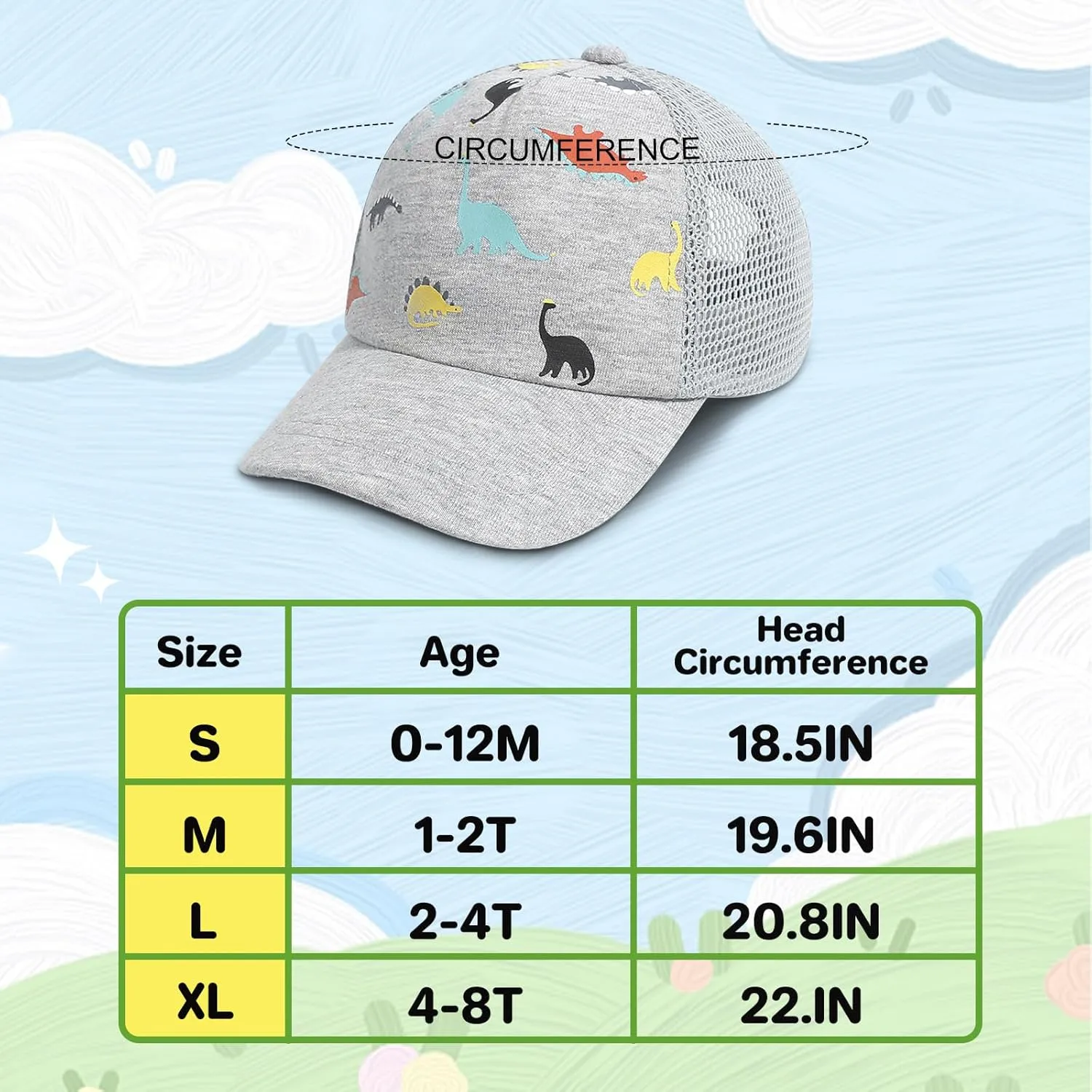 Duoyeree Toddler Baseball Cap with Dinosaur Print and Solid Color for Baby Boys and Girls