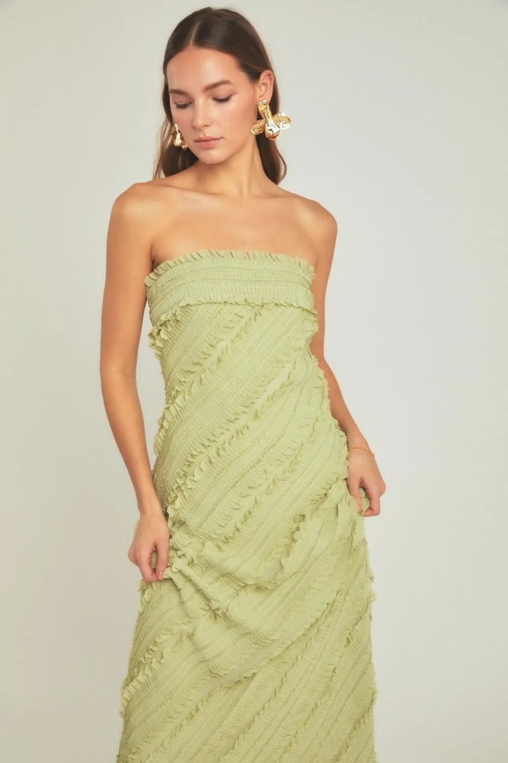 endless rose Women's Strapless Ruffled Maxi Dress