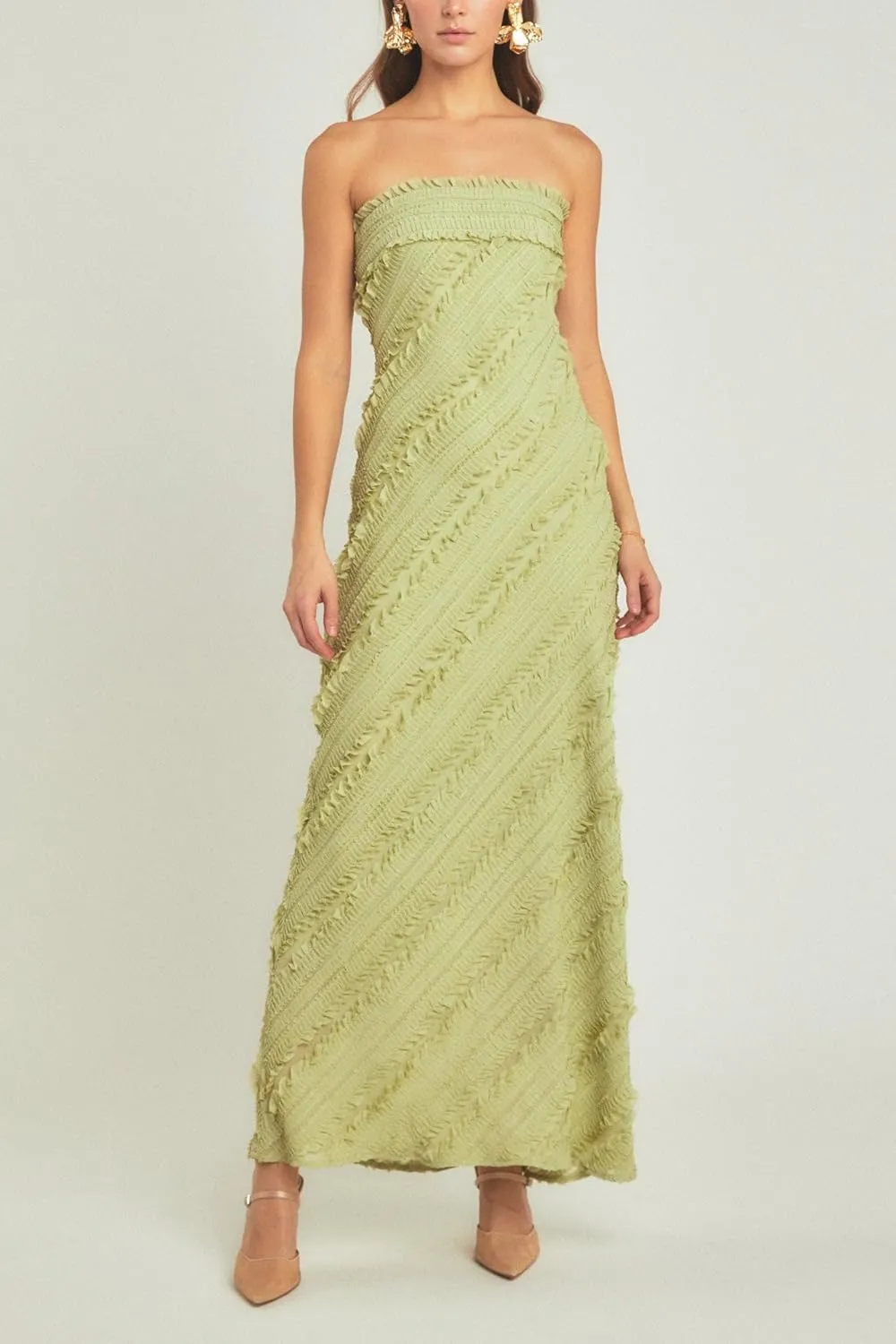endless rose Women's Strapless Ruffled Maxi Dress