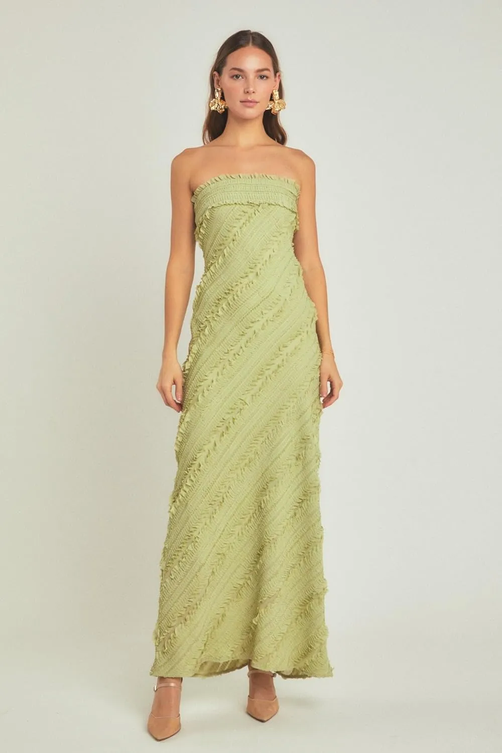 endless rose Women's Strapless Ruffled Maxi Dress
