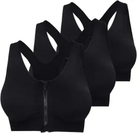 Fapreit Women's Zip Front Closure Sports Bra - Seamless Wirefree Post Surgery Zipper Padded Racerback Workout Gym Yoga Bras