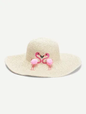 Flamingos Decorated Straw Hat
