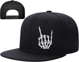 Flat Bill Hats for Men Embroidery Mens Snapback Hats Flat Brim Snap Back Skeleton Skull Hat