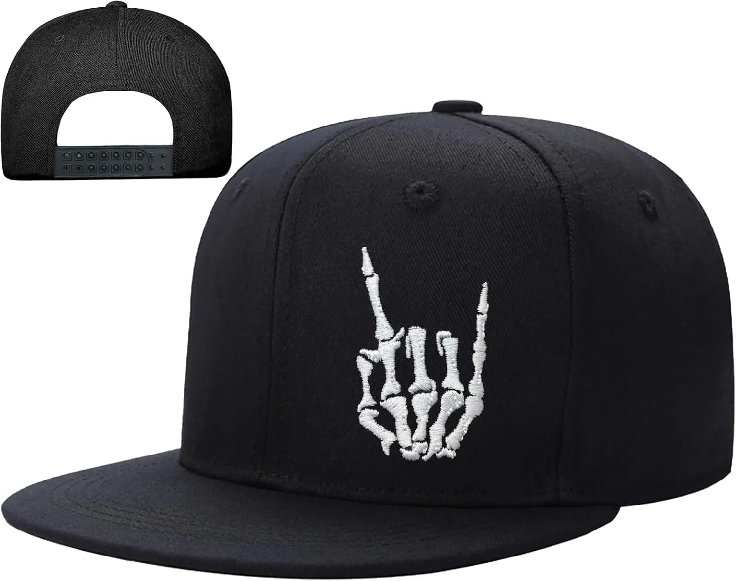 Flat Bill Hats for Men Embroidery Mens Snapback Hats Flat Brim Snap Back Skeleton Skull Hat