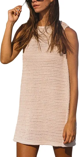 Gacaky Women's Summer Mini Dress Swimsuit Crochet Swim Cover Up Bathing Suit Swimwear Mesh Knit Beach Mini Dress