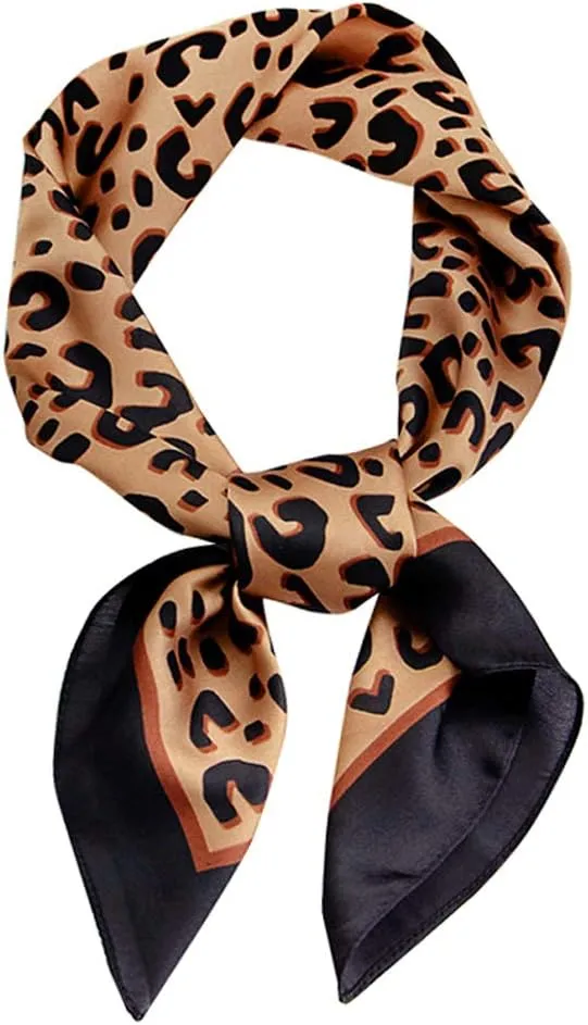 GERINLY Silk Hair Scarf Animal Print Leopard Neck Scarf Spring Neckerchief for Women