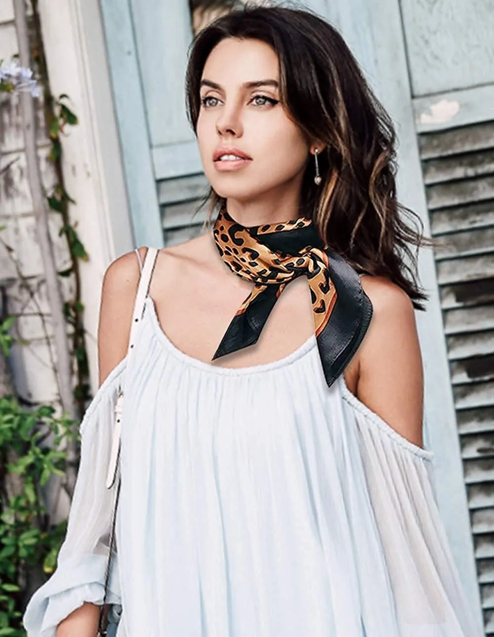 GERINLY Silk Hair Scarf Animal Print Leopard Neck Scarf Spring Neckerchief for Women