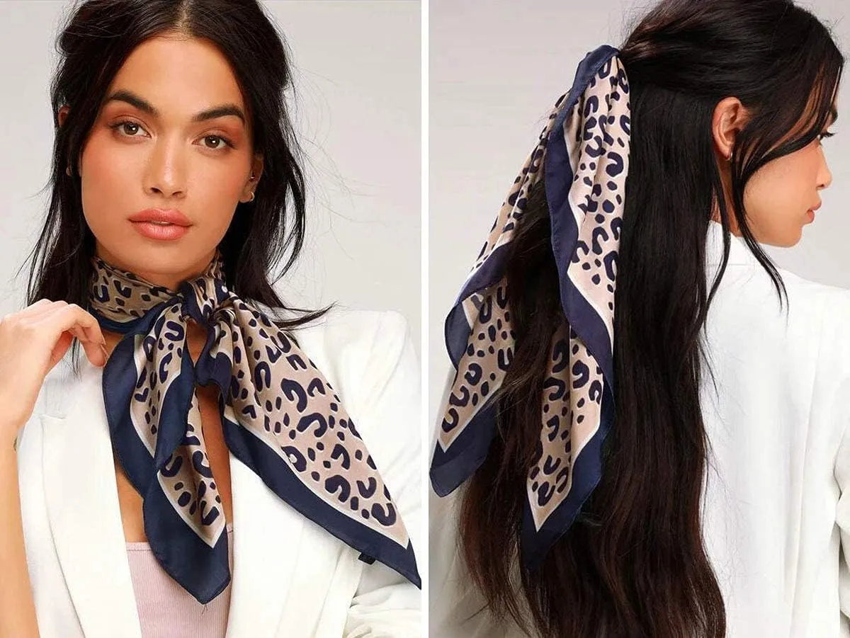 GERINLY Silk Hair Scarf Animal Print Leopard Neck Scarf Spring Neckerchief for Women