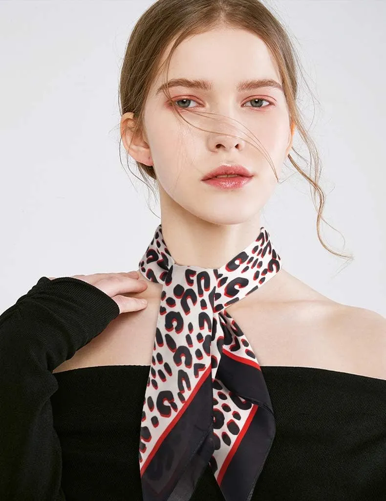 GERINLY Silk Hair Scarf Animal Print Leopard Neck Scarf Spring Neckerchief for Women