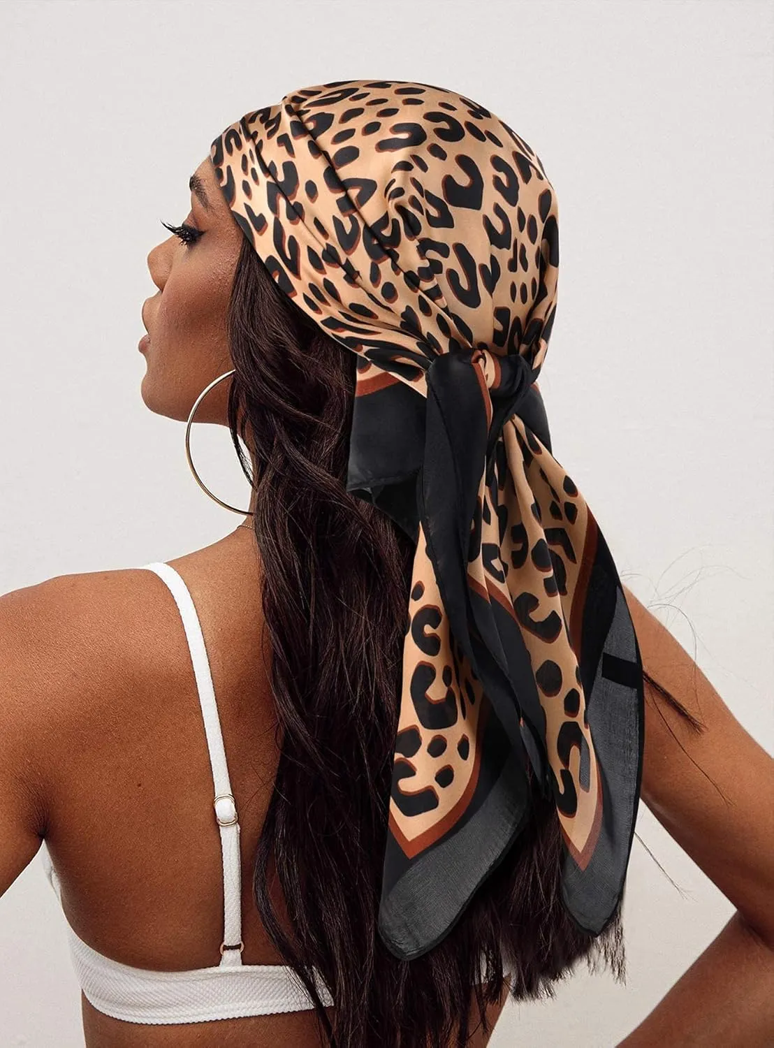 GERINLY Silk Hair Scarf Animal Print Leopard Neck Scarf Spring Neckerchief for Women