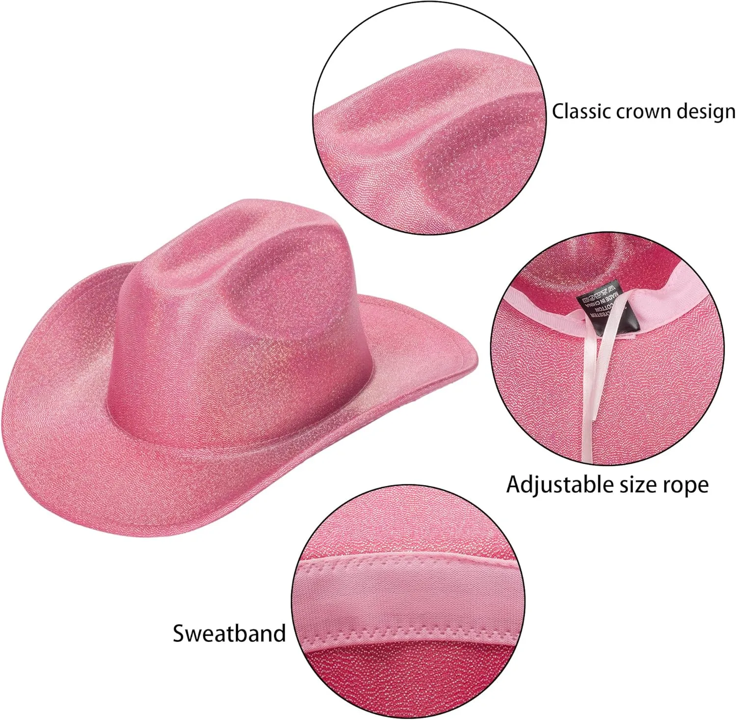 Holographic Western Cowboy Hat for Women - Sparkly Cowgirl Hat for for Wedding Music Costume PartyM-L