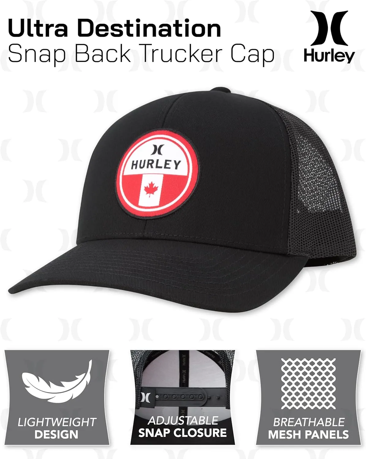 Hurley Mens Trucker Hat - Flat Brim Mesh Baseball Cap and Hats for Men with Adjustable Snapback Closure