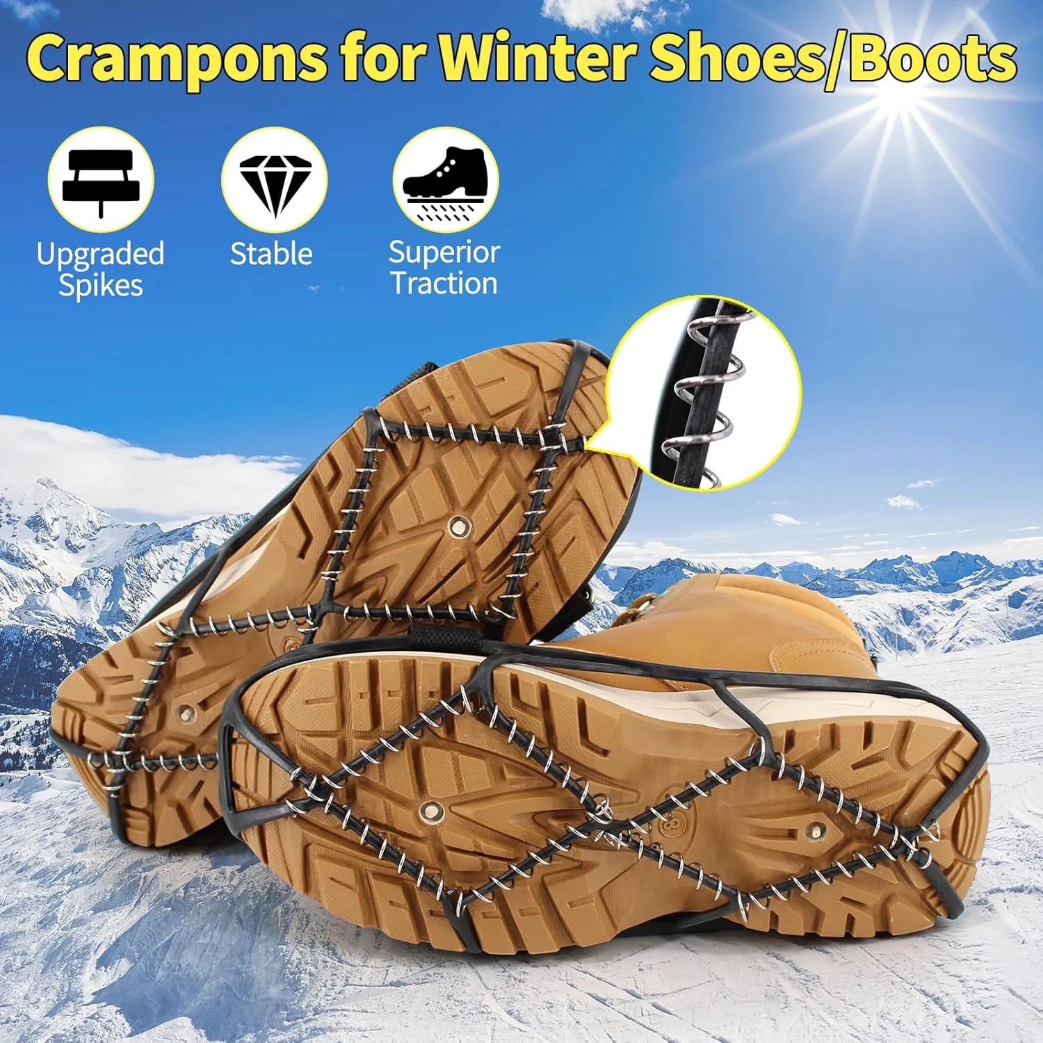 Ice Cleats Snow Grips, Anti-Slip Crampons Traction Lightweight Portable for Walking on Snow & Ice, Easy Step-in for Shoes/Boots