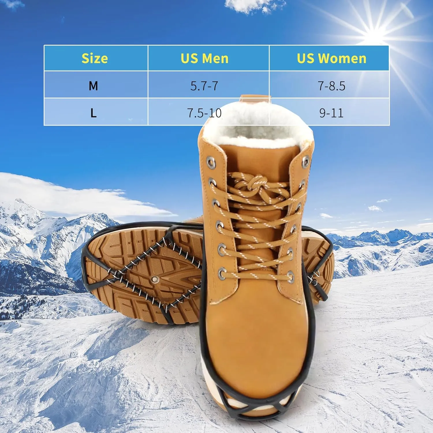 Ice Cleats Snow Grips, Anti-Slip Crampons Traction Lightweight Portable for Walking on Snow & Ice, Easy Step-in for Shoes/Boots