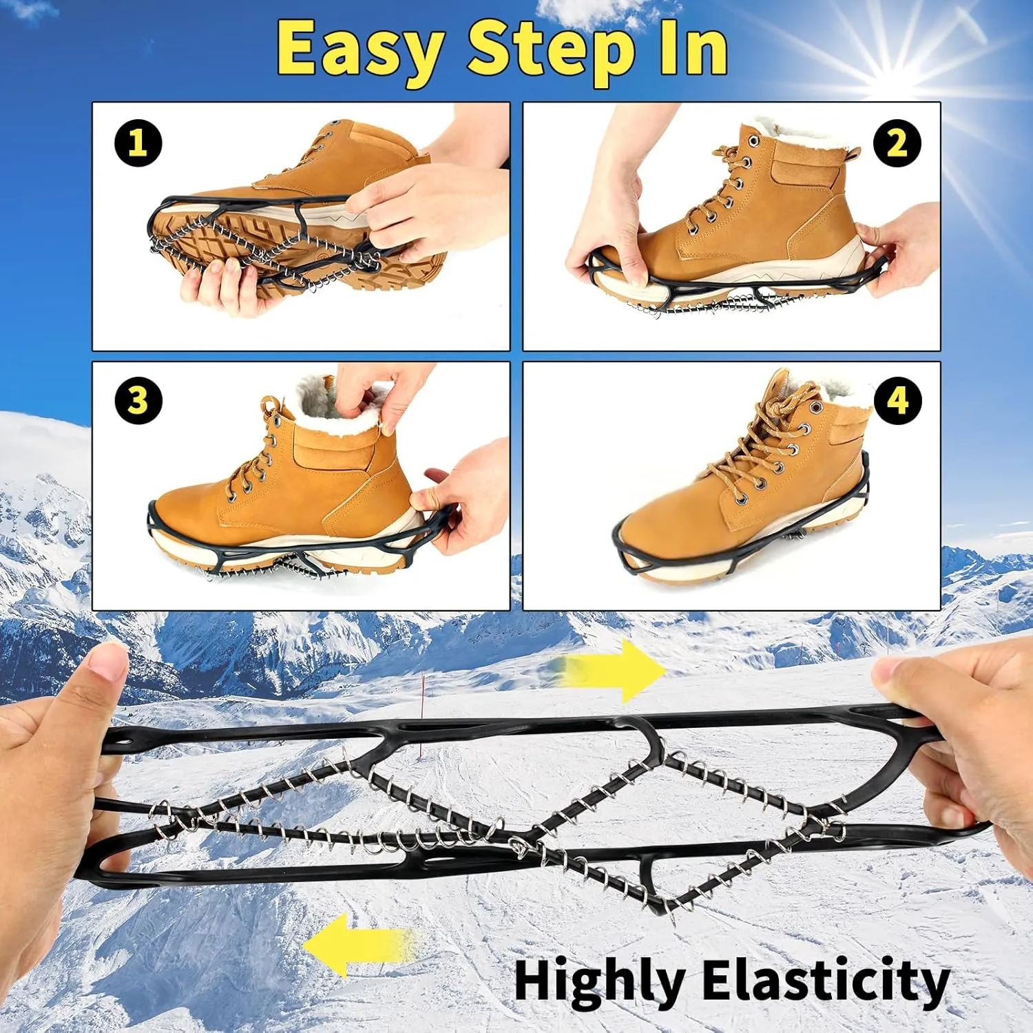 Ice Cleats Snow Grips, Anti-Slip Crampons Traction Lightweight Portable for Walking on Snow & Ice, Easy Step-in for Shoes/Boots