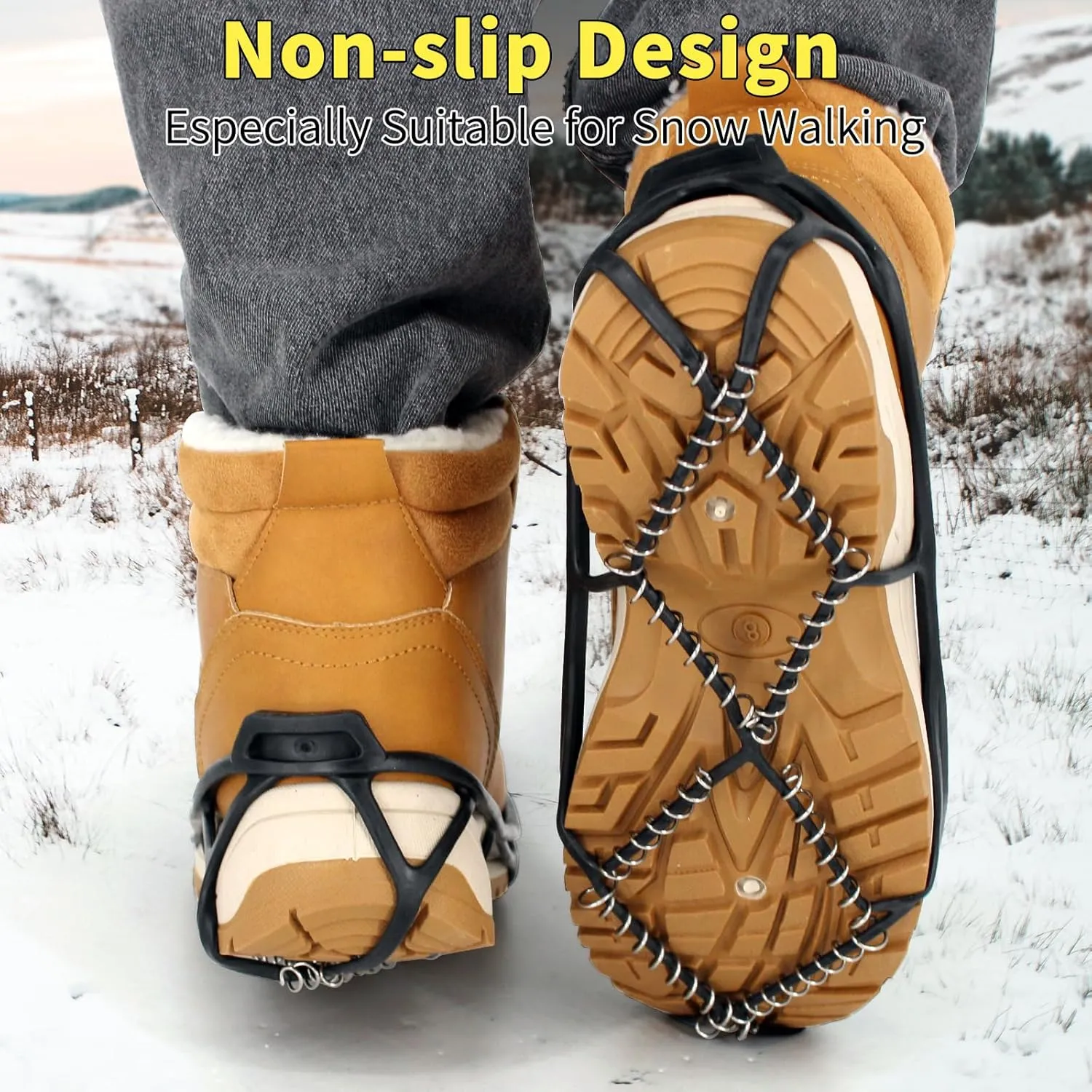 Ice Cleats Snow Grips, Anti-Slip Crampons Traction Lightweight Portable for Walking on Snow & Ice, Easy Step-in for Shoes/Boots