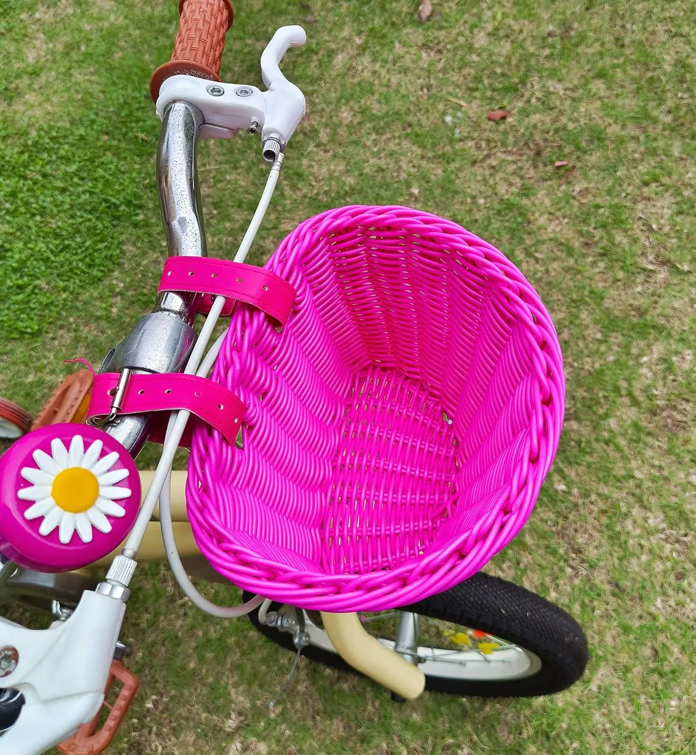 Kids Handlebar Bicycle Basket for Girls With Unicorn Necklace, Bell, Streamers, Wheel Bead, Sunglasses, Stickers - Bike Decoration Accessories Set
