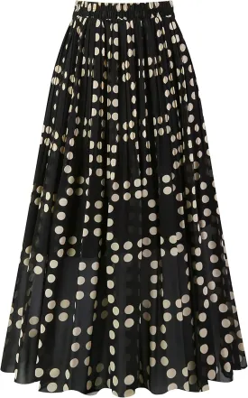 Kingfancy Women's Pleated Skirt Chiffon Elastic Waist A-Line Midi Length Skirt