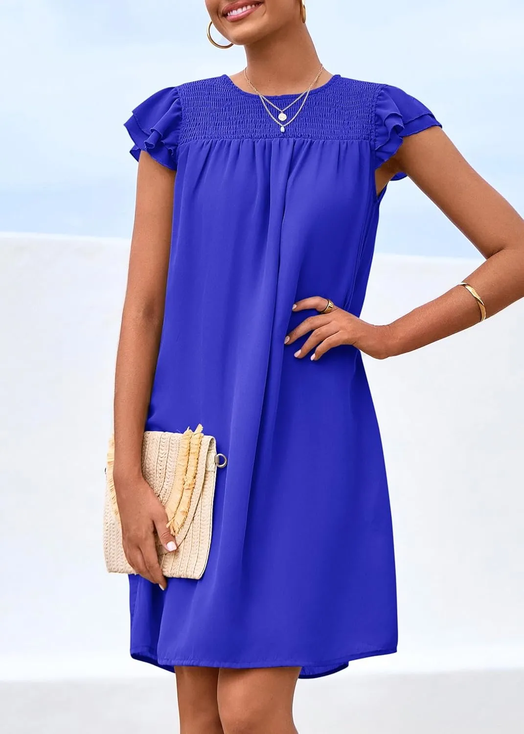 KIRUNDO Wedding Guest Shift Dresses for Women Short Spring Summer Ruffle Cap Sleeve Chiffon Babydoll Flowy Mini Sundress
