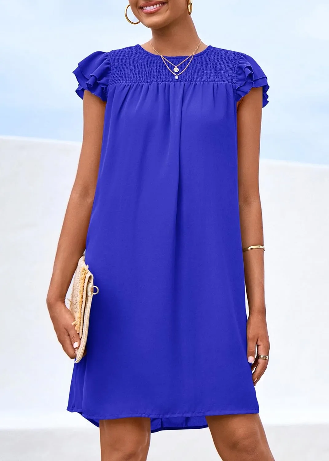 KIRUNDO Wedding Guest Shift Dresses for Women Short Spring Summer Ruffle Cap Sleeve Chiffon Babydoll Flowy Mini Sundress