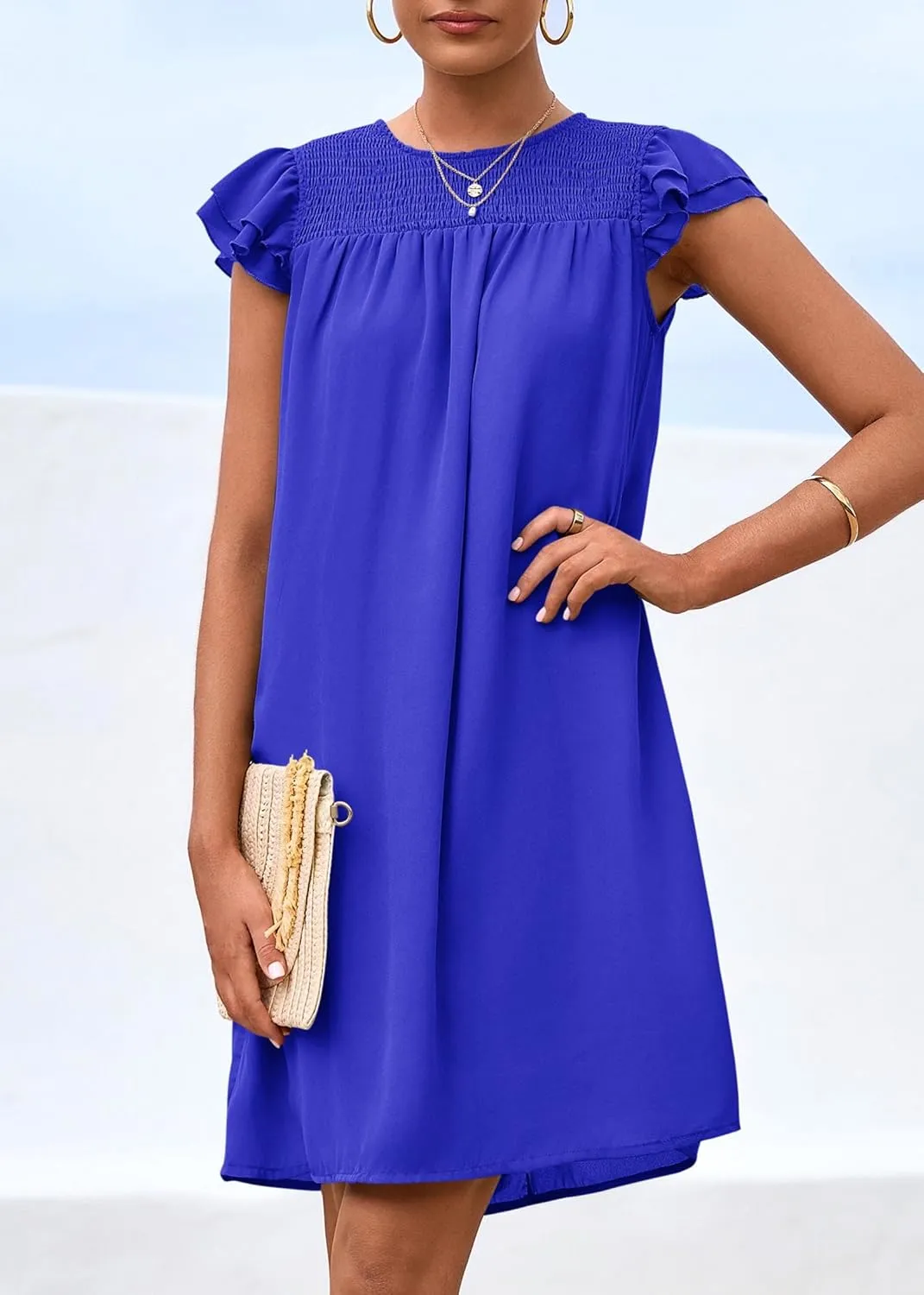 KIRUNDO Wedding Guest Shift Dresses for Women Short Spring Summer Ruffle Cap Sleeve Chiffon Babydoll Flowy Mini Sundress