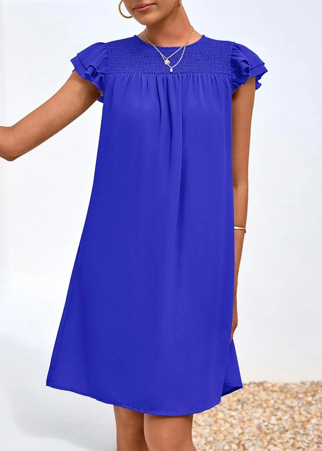 KIRUNDO Wedding Guest Shift Dresses for Women Short Spring Summer Ruffle Cap Sleeve Chiffon Babydoll Flowy Mini Sundress