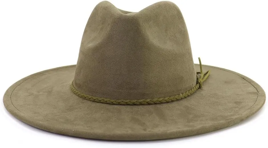 LIDHAY Big Wide Brim Fedora Hats for Women Men Western Suede Hat Large Felt Panama Hat Rancher Hat