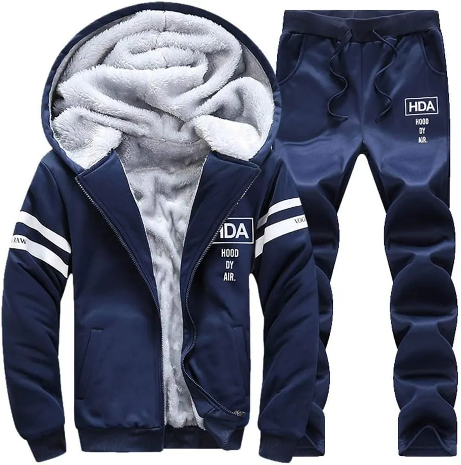 MANTORS Men's Tracksuit Winter Soft Hooded Fleece Sweatsuits Warm Pullover Coats 2 Pieces Outfits Set