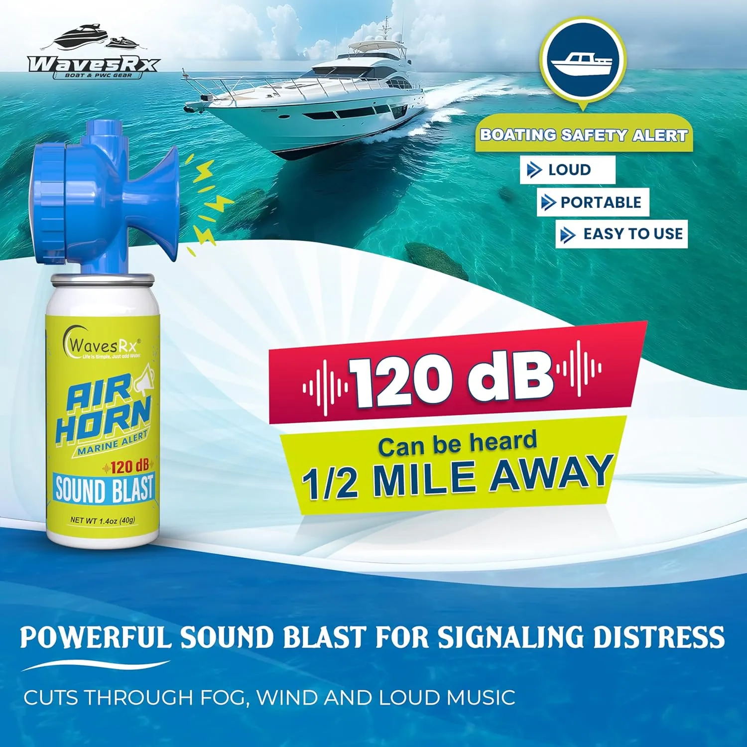 Marine Air Horn  Coast Guard Approved Boat Horn for Safety & Fog Alerts | Loud 120 dB Sound Blast Reaches  Mile | Compact 1.4 oz Airhorn for Boating, Sailing, Kayaking & Outdoor Use