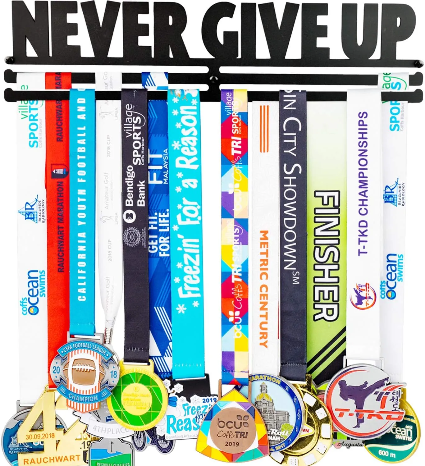 Medal Holder Display Hanger Rack Frame for Over 40 Medals-Sports Medal Hanger and Ribbon Display Holder Rack with Easy Hanging Bars