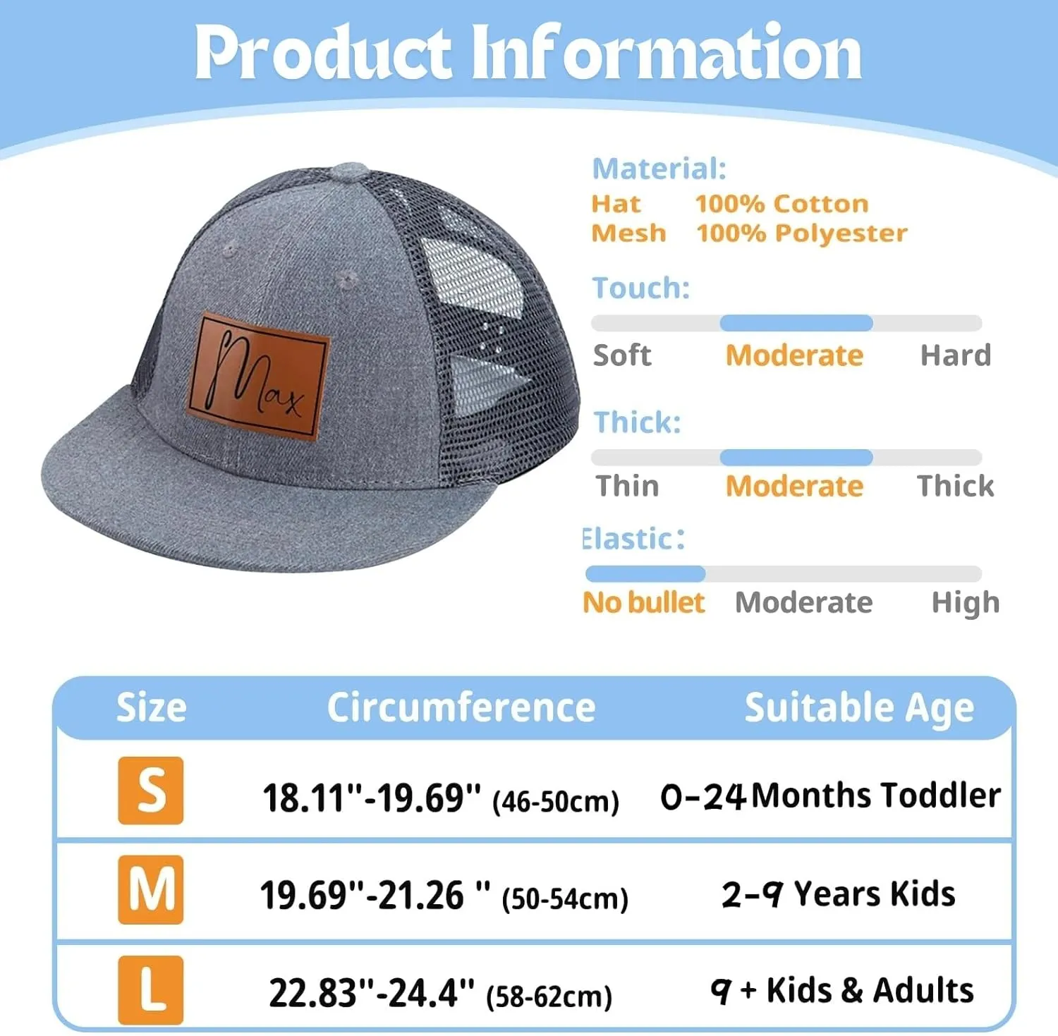 Personalized Baby Baseball Cap, Custom Toddler Baseball Hat Adjustable Snapback for Boys Girls Infant Baseball Cap