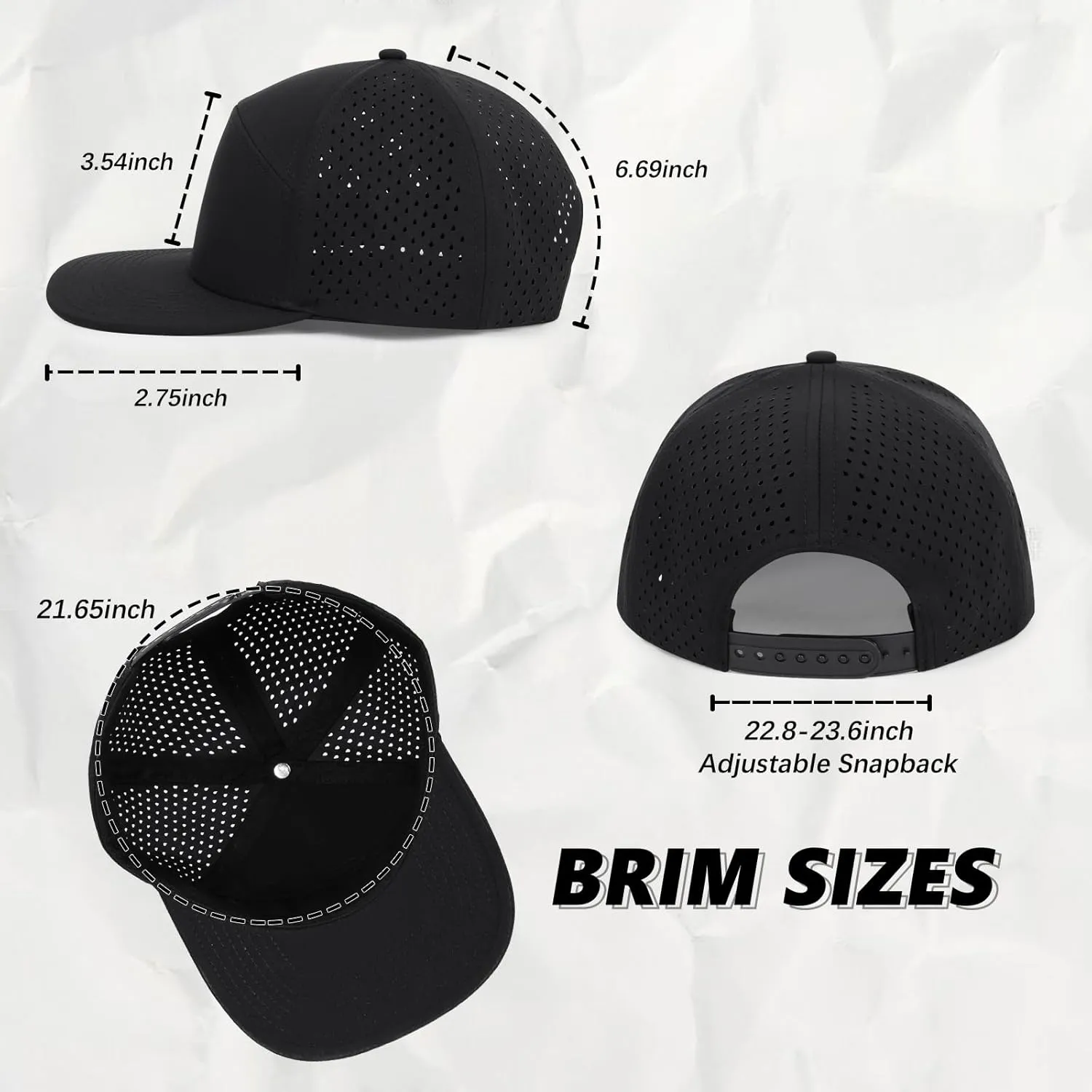 Quick Dry Baseball Cap Flat Brim Snapback Hat Sun and Rain Protection Golf Hat for Men Women